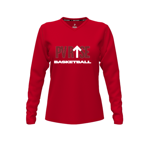 [CUS-DFW-TEES-CMF-VNK-LSL-RED-FYXS-LOGO3] Decker Comfort T-Shirt (Female Youth XS, Red, V Neck, Logo 3, Long Sleeve)