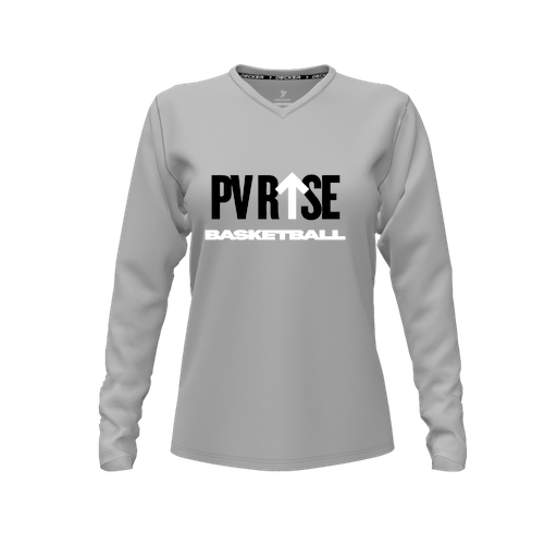 [CUS-DFW-TEES-CMF-VNK-LSL-GRY-FYXS-LOGO2] Decker Comfort T-Shirt (Female Youth XS, Gray, V Neck, Logo 2, Long Sleeve)