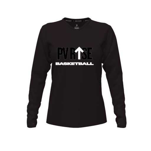 [CUS-DFW-TEES-PER-VNK-LSL-BLK-FYXS-LOGO2] Decker Performance T-Shirt (Female Youth XS, Black, V Neck, Logo 2, Long Sleeve)